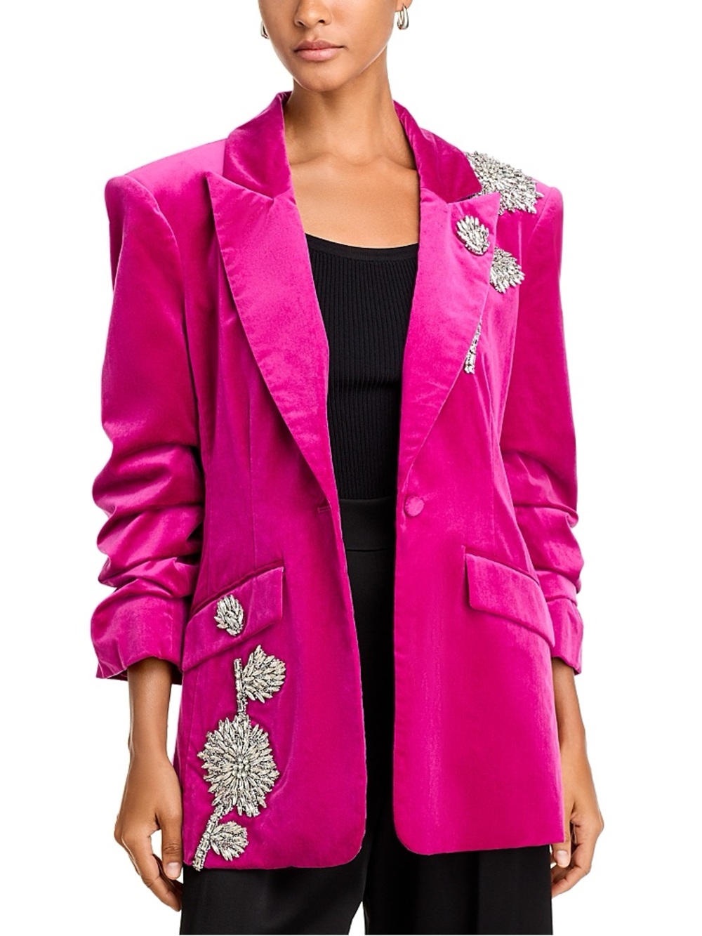 NEW NWT Cinq A Sept Cheyenne Glass Rose Chenille Schrunched Blazer Plum Radish